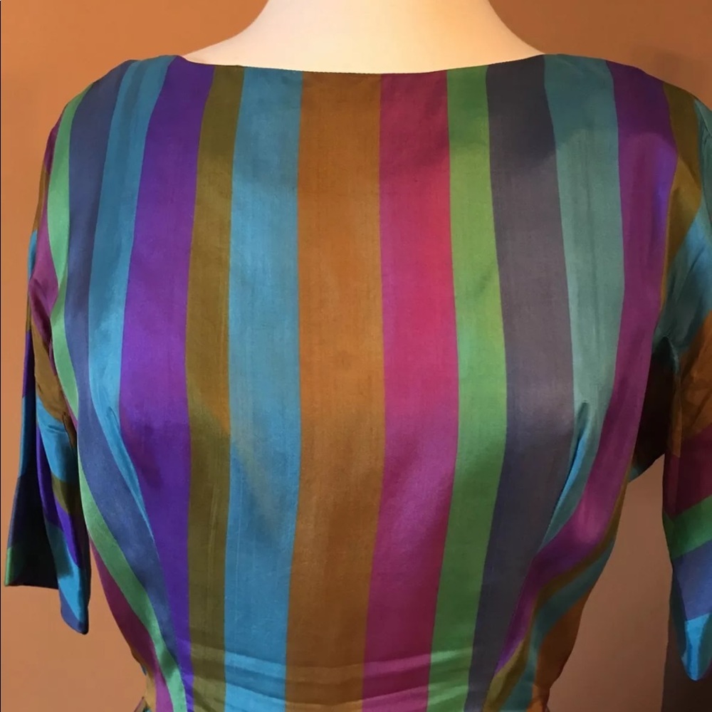 Vintage Polly Bergen Jack Squire Stripe Full Dress - Picture 5 of 8